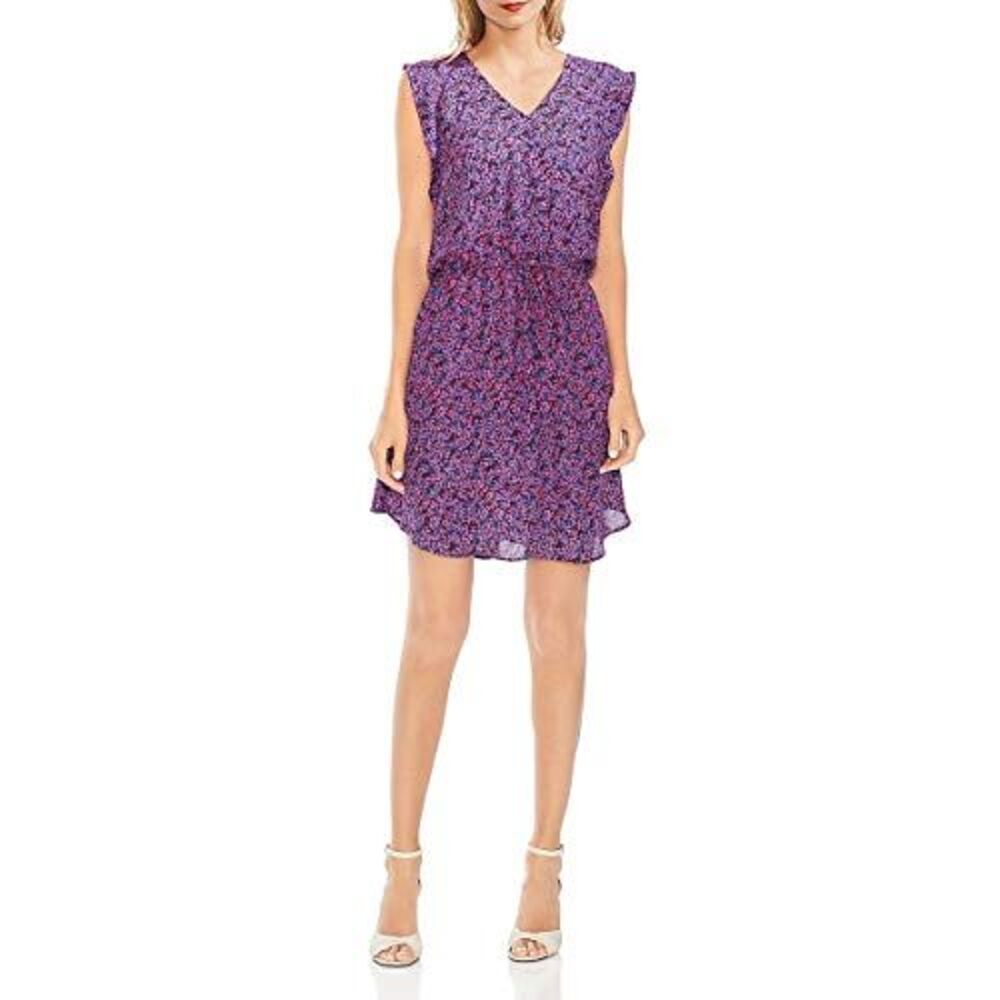 Vince Camuto Womens Floral Ruffled Casual Dress Purple XS